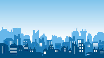 Fototapeta premium Illustration of many buildings in the city with blue sky gradient