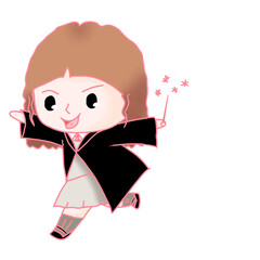Little witch, small and cute, her name is Hermiomo.