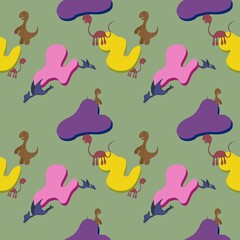 Cute cartoon character abstract dinosaur seamless pattern. kid, background,wallpaper. Designing clothes, shirts, hats, etc.