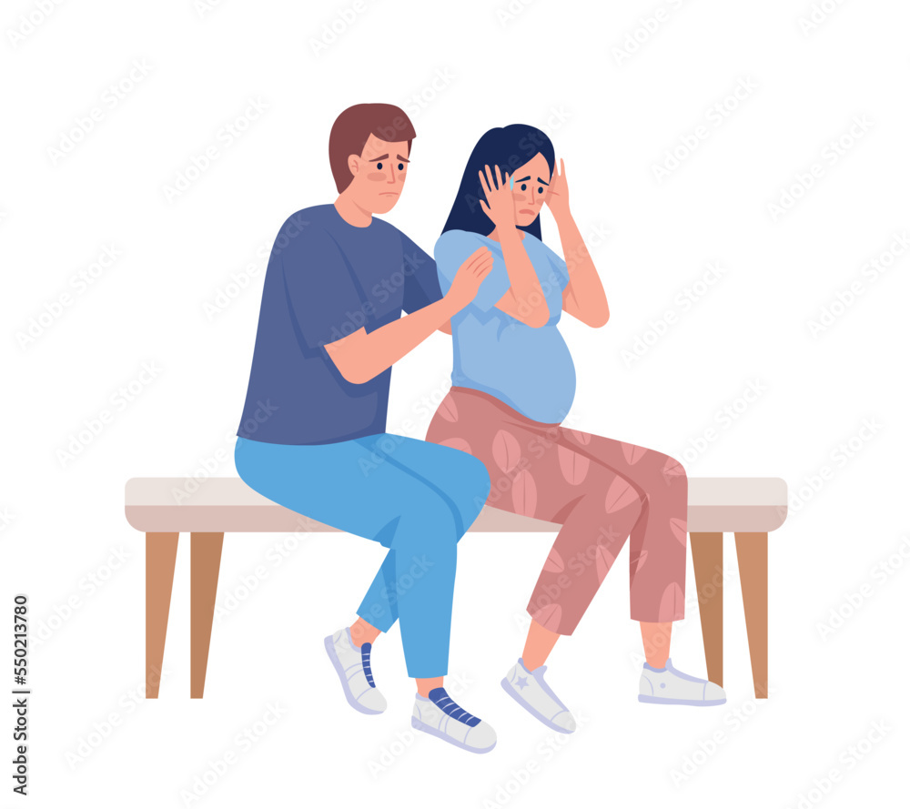 Canvas Prints stressed pregnant woman with partner semi flat color vector characters. editable figures. full body 