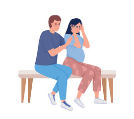 Stressed pregnant woman with partner semi flat color vector characters. Editable figures. Full body people on white. Simple cartoon style illustration for web graphic design and animation