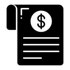 Dollar coin on paper trendy vector icon of receipt, invoice