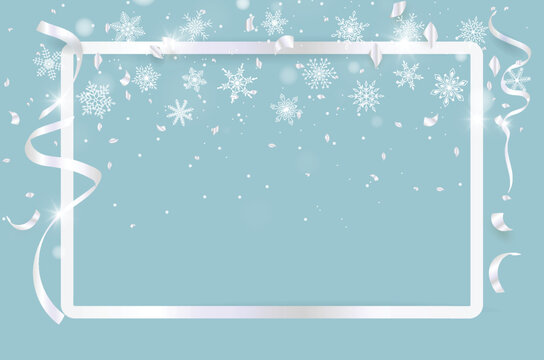Merry Christmas and Happy New Year with Silver confetti celebration and Snowflakes background. Vector illustration