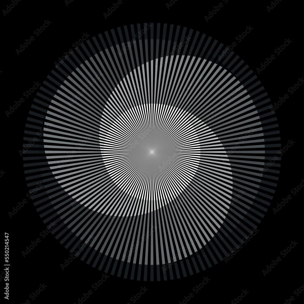 Poster Abstract circle with lines as a spiral or propeller. One white color lines with different opacity in three segments.