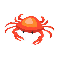 Red sea crab. Seafood or marine animals cartoon illustration. Crab, lobster, oyster, fish, tuna, shrimp, mussel, salmon and crayfish isolated on white