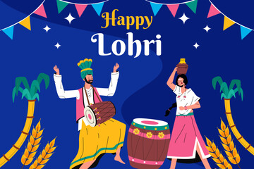 Happy Lohri festival of Punjab India background. Vector illustration.
