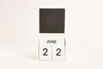 Calendar with the date June 22 and a place for designers. Illustration for an event of a certain date.