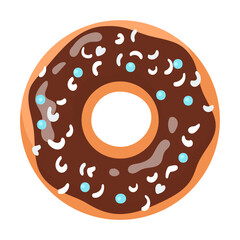 Glazed doughnut flat vector illustration. Trendy donuts pattern, sweet circle cake with chocolate cream isolated on white background