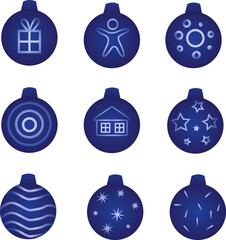 Vector blue Christmas balls icon set on isolated white background