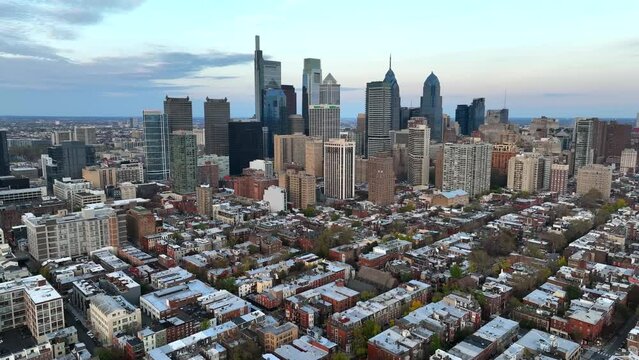 Philadelphia skyline. Philly is largest city in Pennsylvania. Residential housing in downtown area.
