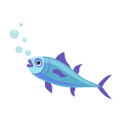 Obraz premium Ocean or sea tuna creature character vector illustration. Cute funny underwater animal for kids isolated on white background