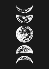 Moon phases drawings in vector, drawn illustration