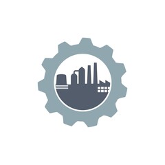 Factory icon, industrial plant logo isolated on white background