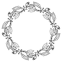 Vector wreath of flowers and leaves - decorative doodles.