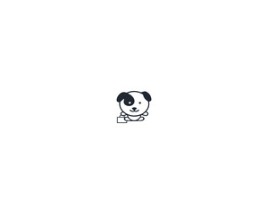 Cute dog businessman icon logo design template, baby puppy logo black color sign, symbol with bag and glasses, Suitable for every category of business, company, brand like pet store, shop, toys, food