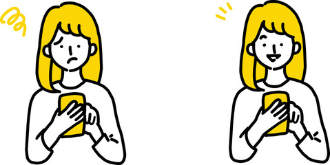 スマホを操作する女性のイラスト