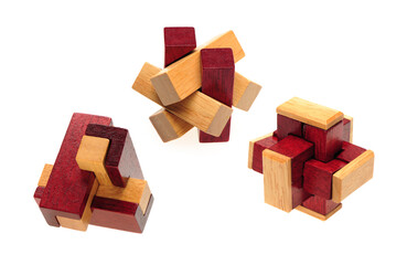 wooden puzzle over white background
