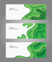 Paper cut style horizontal green web banner for business, poster and presentation
