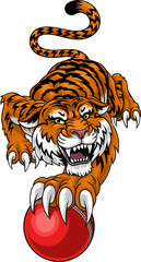A tiger with a cricket ball animal sports team mascot