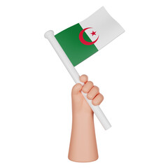 3D hand holding a flag of Algeria