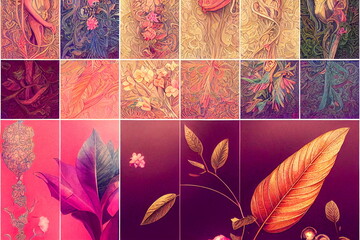 Texture in Triadic color scheme in pastel colors surrealistic leaves.