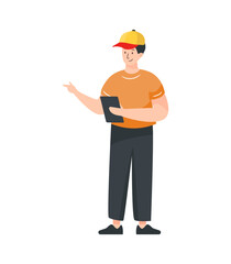 Person wearing a hard cap, flat illustration of engineer 