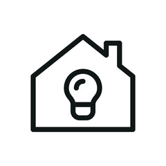 Home lighting system isolated icon, house with light bulb vector icon with editable stroke
