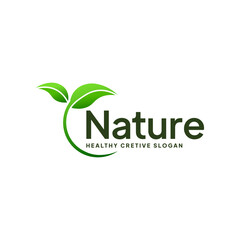 Natural lettering word text green leaf typography label design