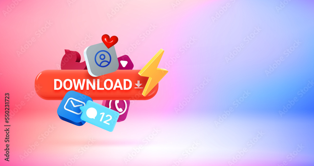 Poster Downloading new applications concept. Vector 3d banner with copy space
