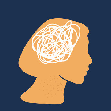 Vector illustration of Inside woman's head concept. Thead mess