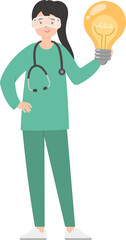 Paramedic or doctor or nurse woman with light bulb with idea