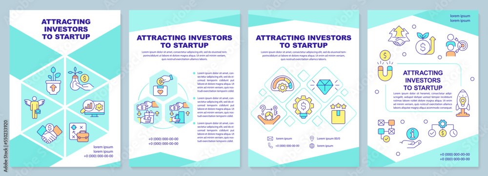 Wall mural Attracting investors to startup mint brochure template. Leaflet design with linear icons. Editable 4 vector layouts for presentation, annual reports. Arial-Black, Myriad Pro-Regular fonts used - Wall murals