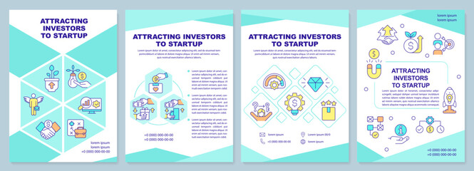 Attracting investors to startup mint brochure template. Leaflet design with linear icons. Editable 4 vector layouts for presentation, annual reports. Arial-Black, Myriad Pro-Regular fonts used