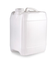 Canister with a liquid substance isoilated on white