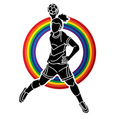 Handball Sport Woman Player Action Cartoon Graphic Vector
