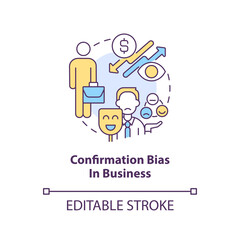 Confirmation bias in business concept icon. Example of cognitive prejudice abstract idea thin line illustration. Isolated outline drawing. Editable stroke. Arial, Myriad Pro-Bold fonts used