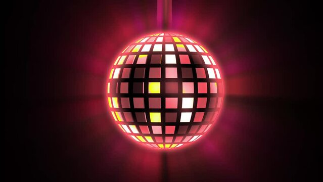 Disco Ball Shiny Lights on Dark Background. Nightclub Sphere or Discoball Bright Texture with Glowing Motion Lighting and Flashing 