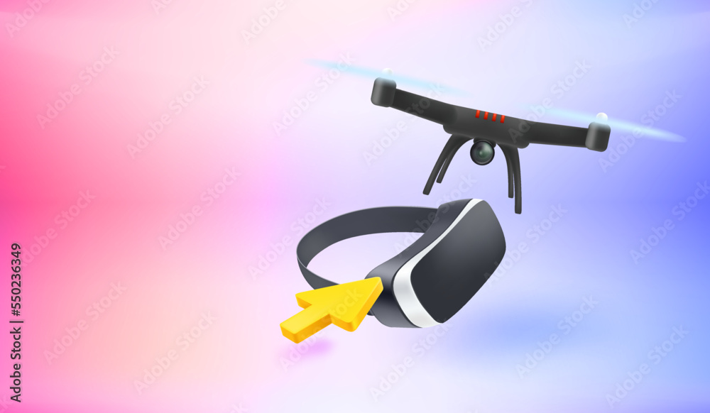 Poster Modern drone with mask. 3d vector banner with copy space