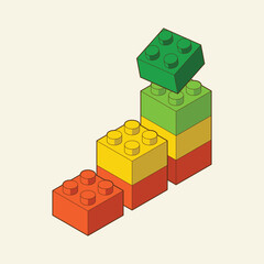 The diagram toy building block, bricks for children. Vector isometric illustration. Colored bricks are isolated on white background.