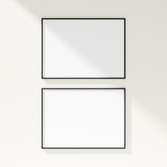 Minimal frame mockup on white wall. Poster mockup. Clean, modern, minimal frame. 3d rendering.