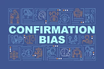 Poster Confirmation bias word concepts dark blue banner. Psychological concept. Infographics with editable icons on color background. Isolated typography. Vector illustration with text. Arial-Black font used © bsd studio