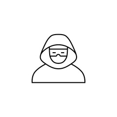 Anonymous person sign with hidden, covered and masked face.  mysterious strange man, Unknown character. Vector illustration, simple icon.
