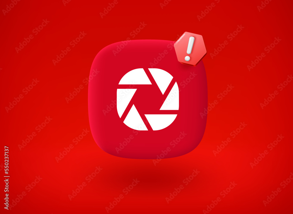 Aufkleber Camera button with stop sign. 3d vector illustration

