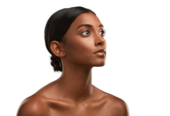 Side shot of a beautiful young woman posing against an isolated transparent png background.