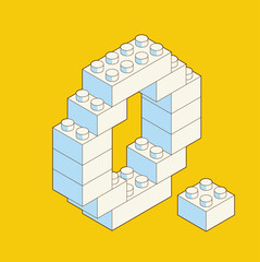 Number 0 from Plastic building blocks. Colored bricks are isolated on white background. Vector 3d illustration.
