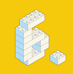 Number 6 from Plastic building blocks. Colored bricks are isolated on white background. Vector 3d illustration.