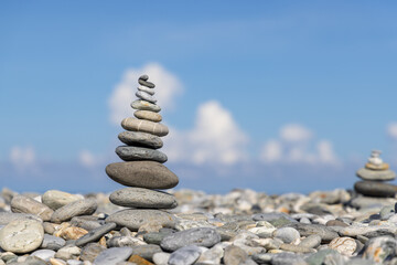 Stack of stones on the sea beach