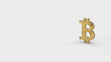Gold 3d bitcoin render minimalistic simple symbol design isolated on white background. Forex Trading concept. Currency 3D rendering Illustration. Copy space