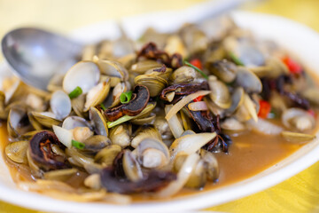 Fresh raw fry clam dish