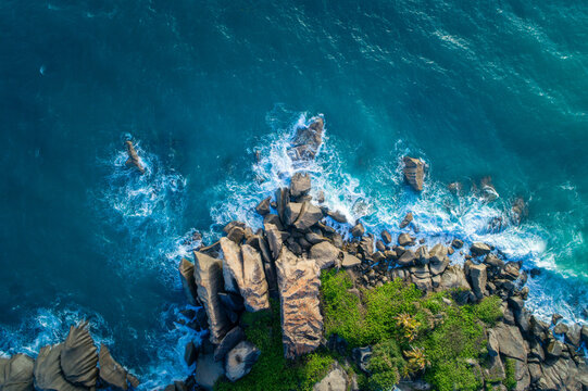 Drone View Above Section Of The Coast On Praslin Island, Seychelles